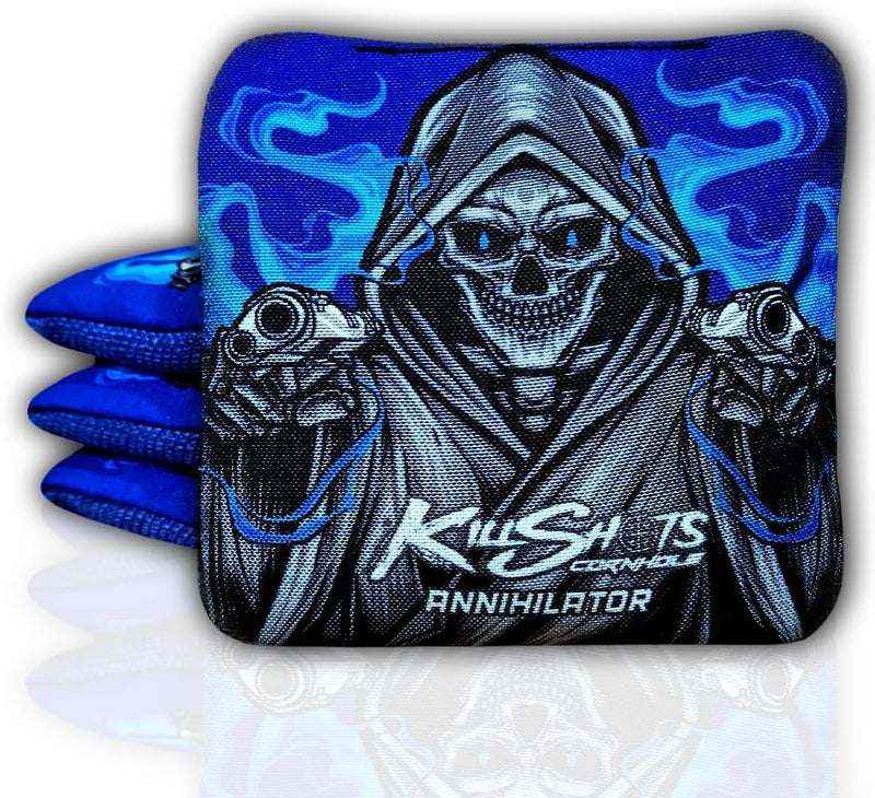 Killshots Store Cornhole | Annihilator Series | Limited Edition | Premium Cornhole Bags | Double-Sided Stick & Slide | Durable | Resin Filled | Regulation 6x6, 16oz | Set of 4 (Blue Reaper) - Image 1